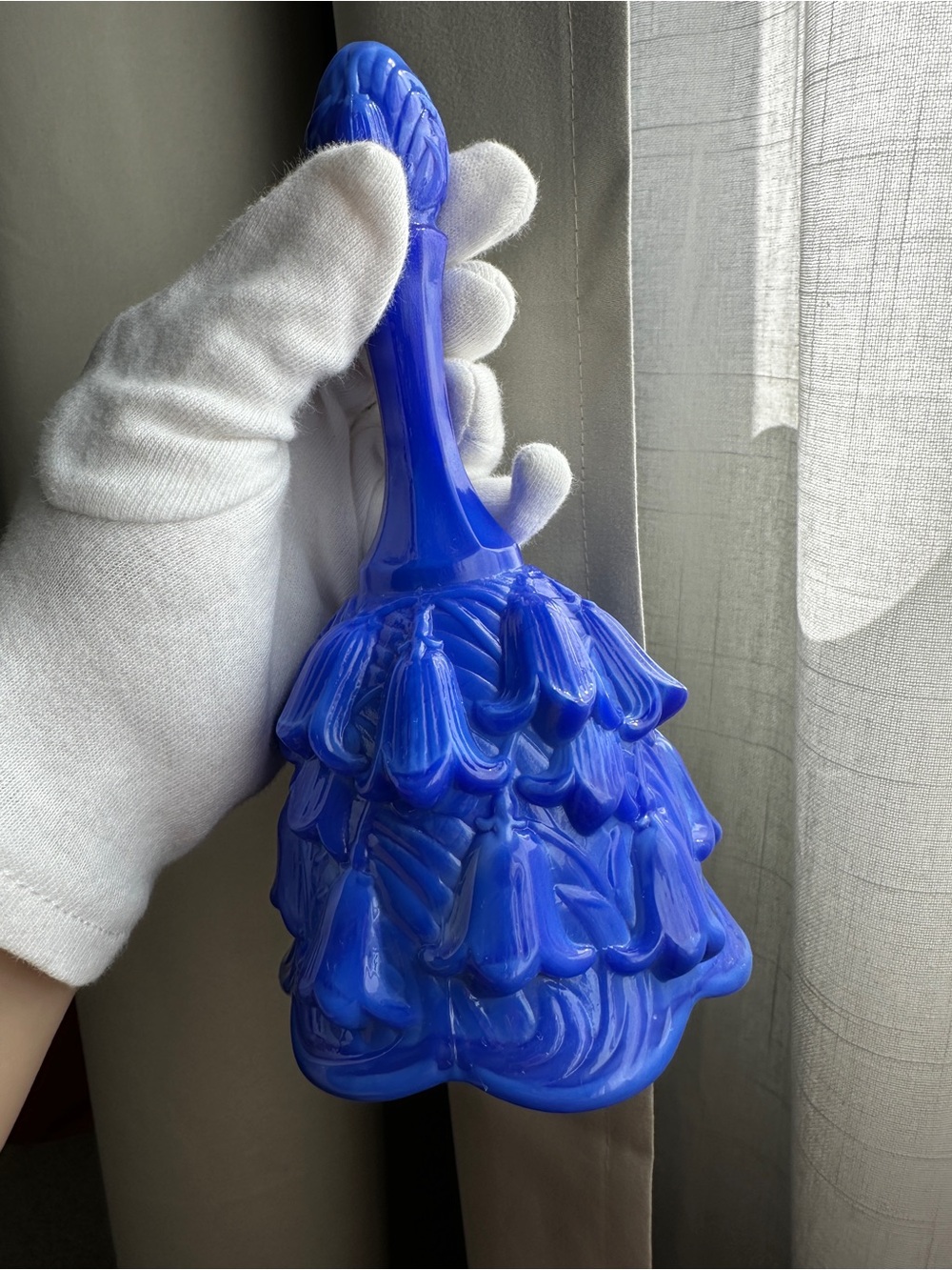 Fenton Blue Art Glass Bell with Floral Motif